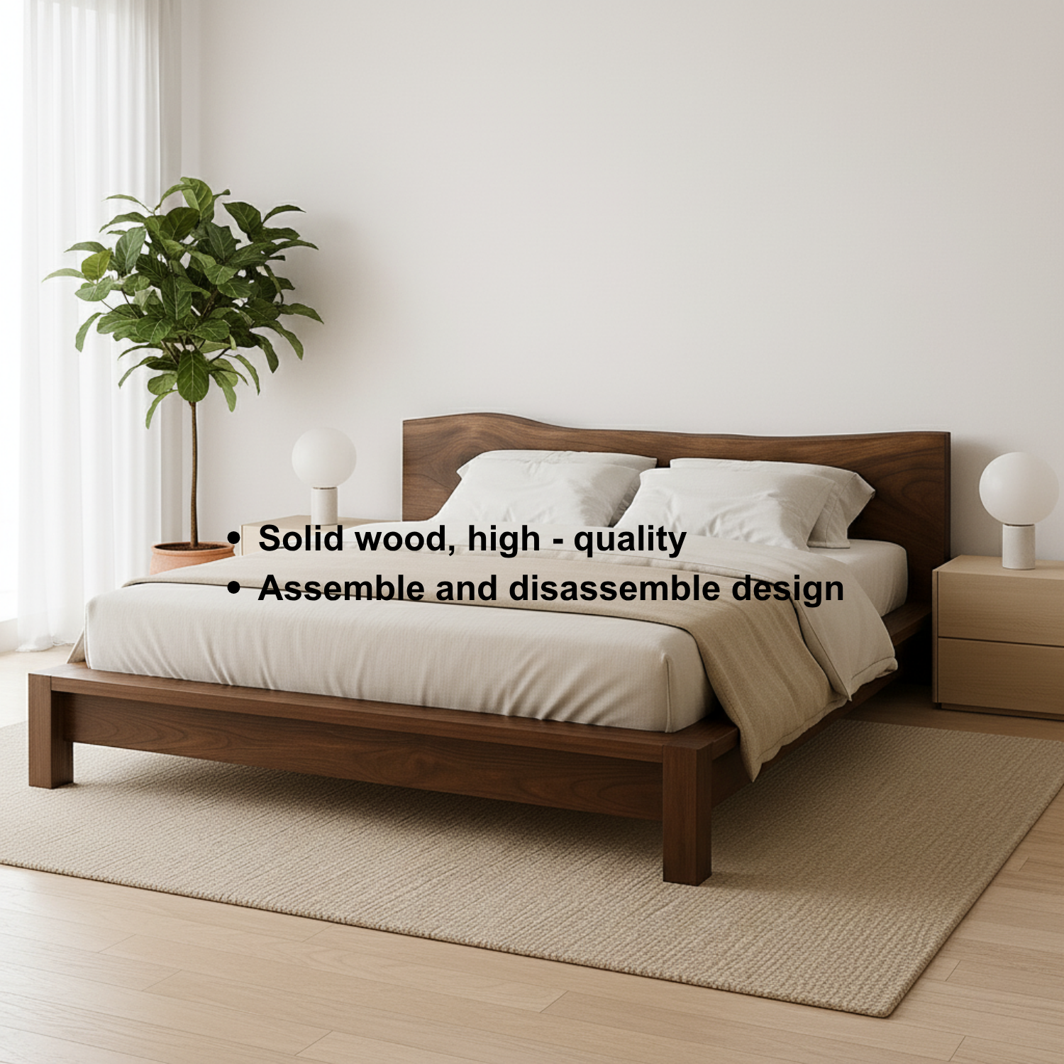 Handcrafted Solid Wood Bed Frame with Organic Live Edge Headboard – Modern Minimalist Design Kitchnce