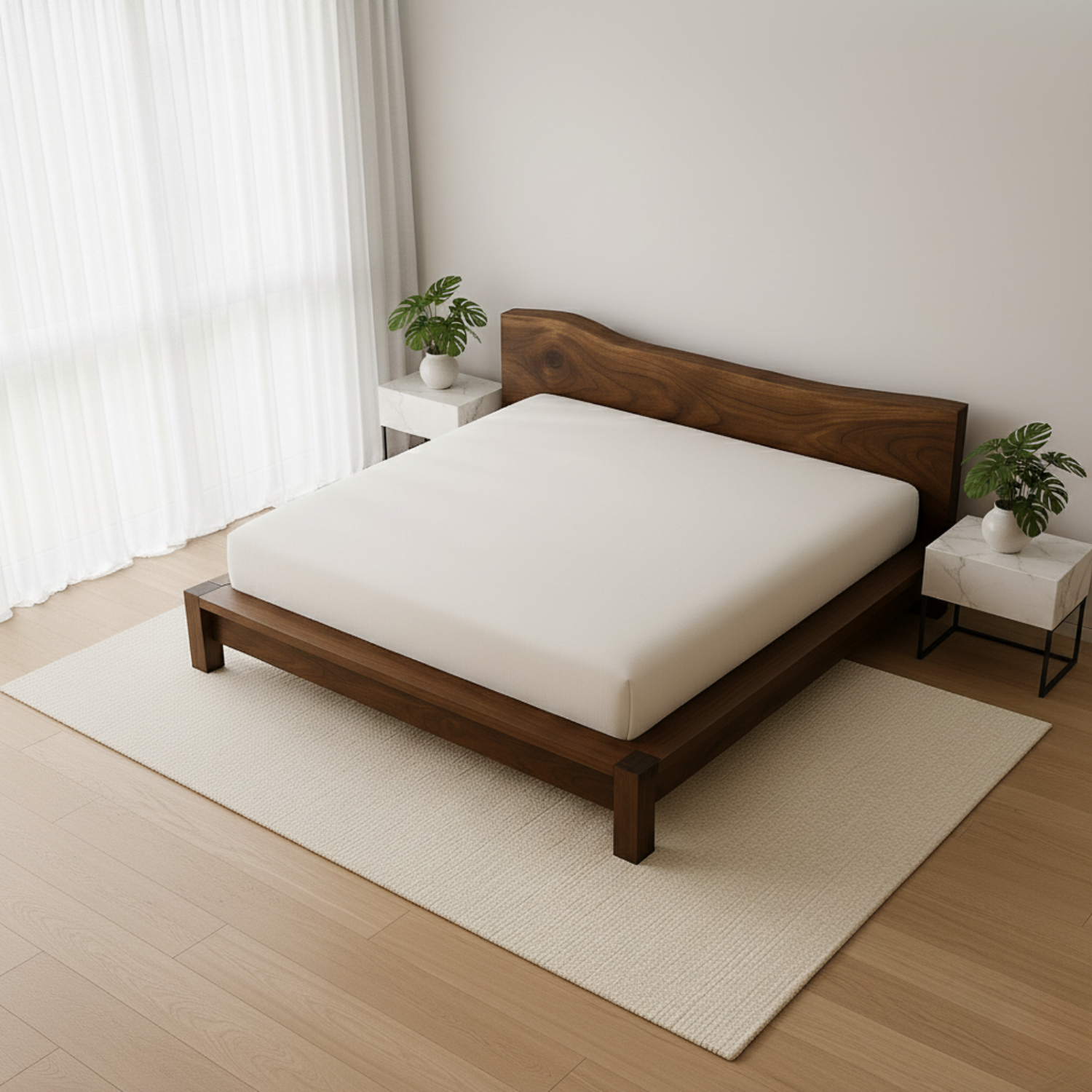 Handcrafted Solid Wood Bed Frame with Organic Live Edge Headboard – Modern Minimalist Design Kitchnce