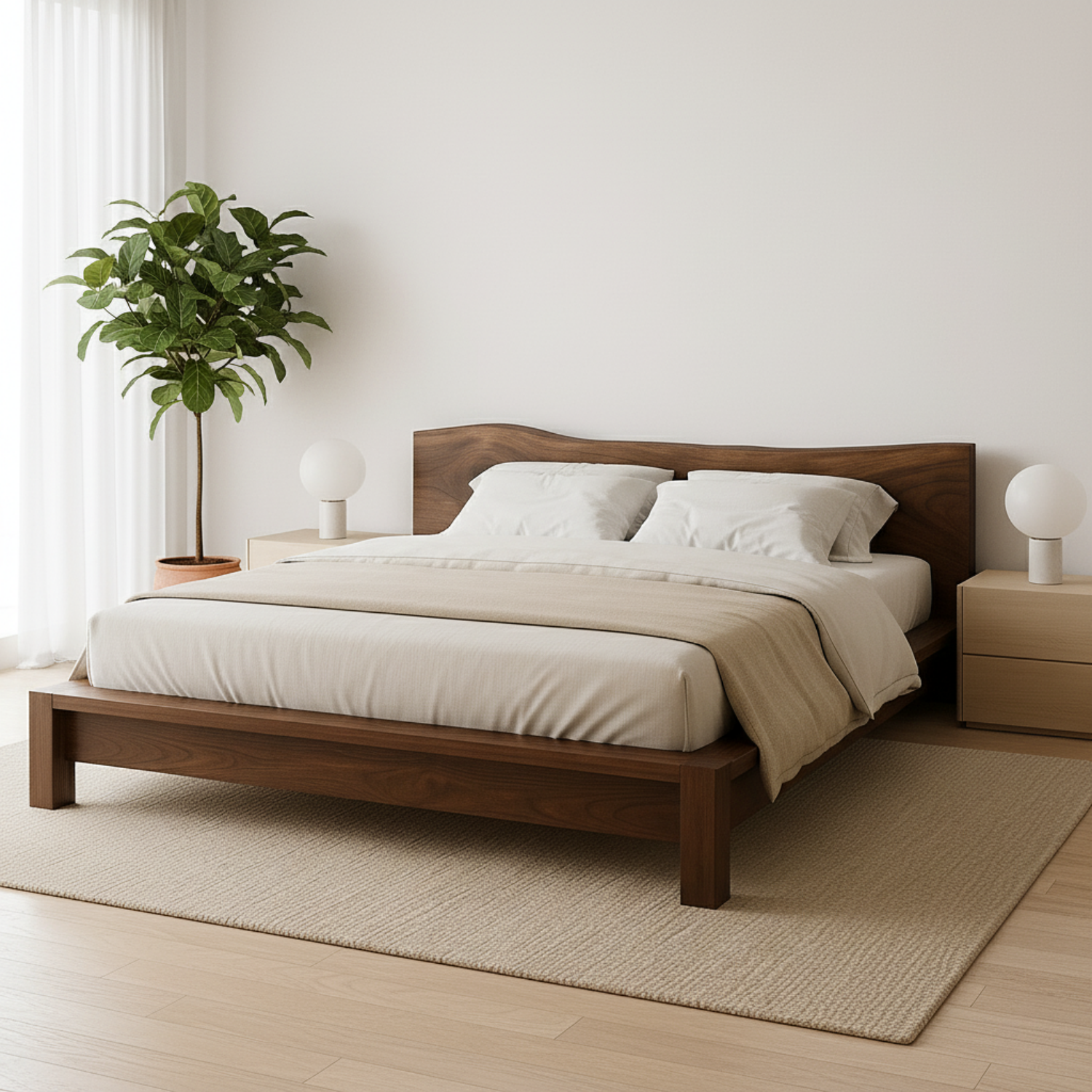 Handcrafted Solid Wood Bed Frame with Organic Live Edge Headboard – Modern Minimalist Design Kitchnce