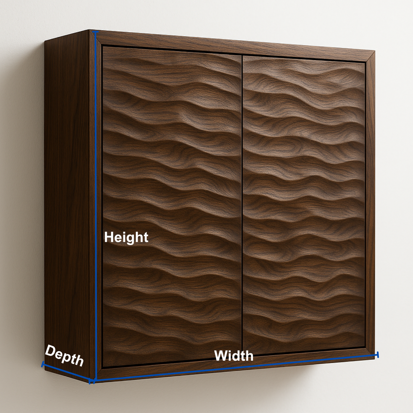 Handcrafted Solid Wood Wave Wall Cabinet with Double Doors for Modern Bathrooms Kitchnce