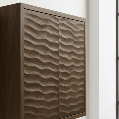 Handcrafted Solid Wood Wave Wall Cabinet with Double Doors for Modern Bathrooms Kitchnce