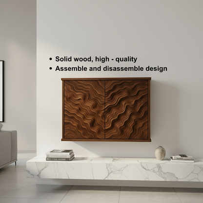 Handcrafted Solid Wood Wave Wall Cabinet with Sculpted Doors for Modern Interiors Kitchnce