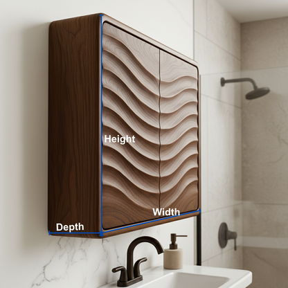 Handcrafted Solid Wood Curved Ripple Wall Cabinet for Modern Bathrooms Kitchnce