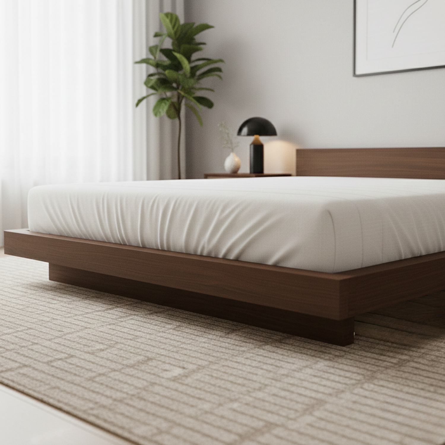 Handcrafted Solid Wood Platform Bed with Minimalist Headboard for Modern Bedrooms Kitchnce