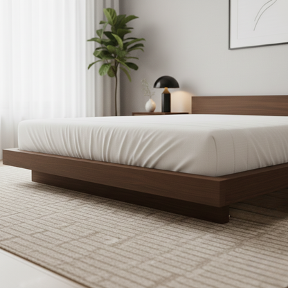 Handcrafted Solid Wood Platform Bed with Minimalist Headboard for Modern Bedrooms Kitchnce