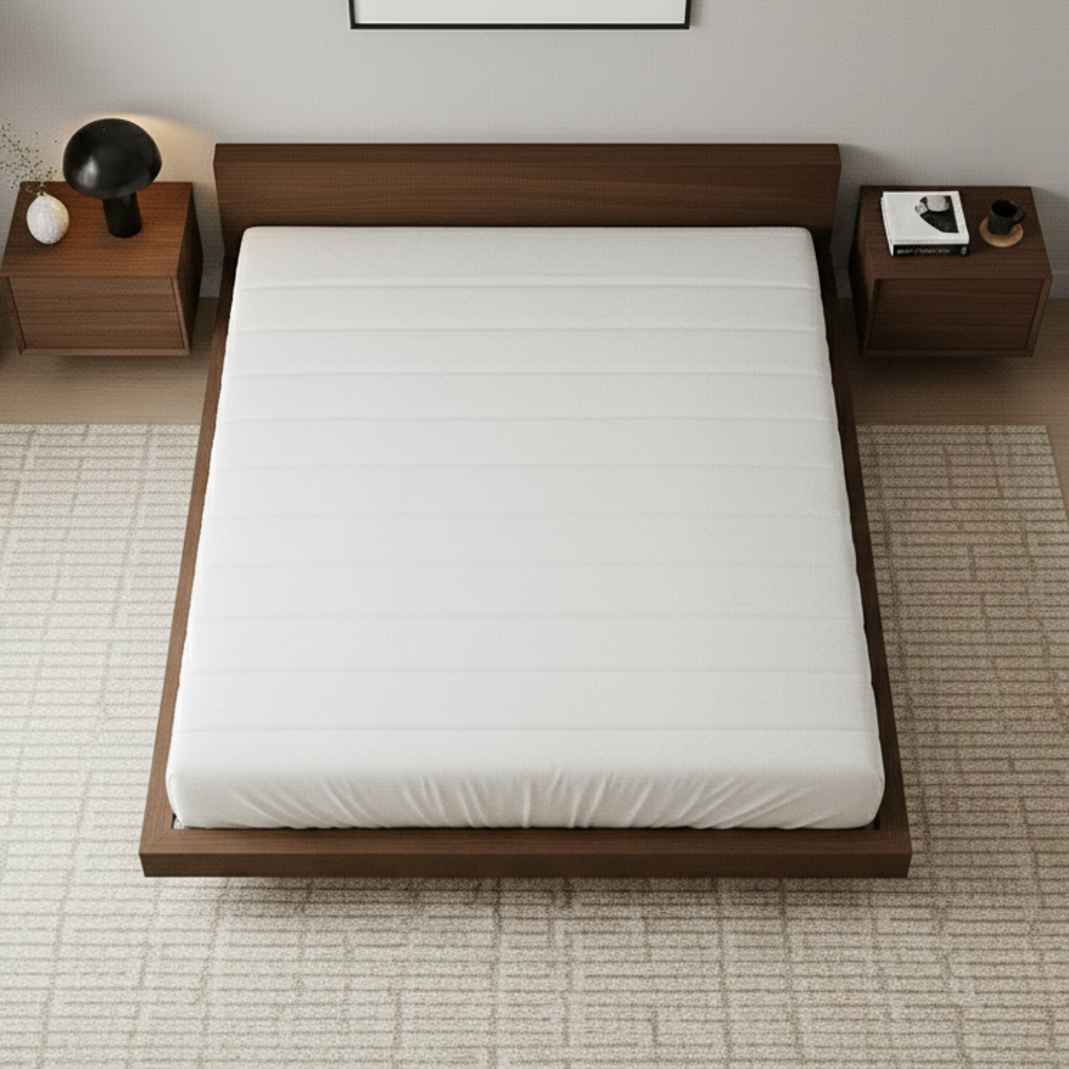 Handcrafted Solid Wood Platform Bed with Minimalist Headboard for Modern Bedrooms Kitchnce