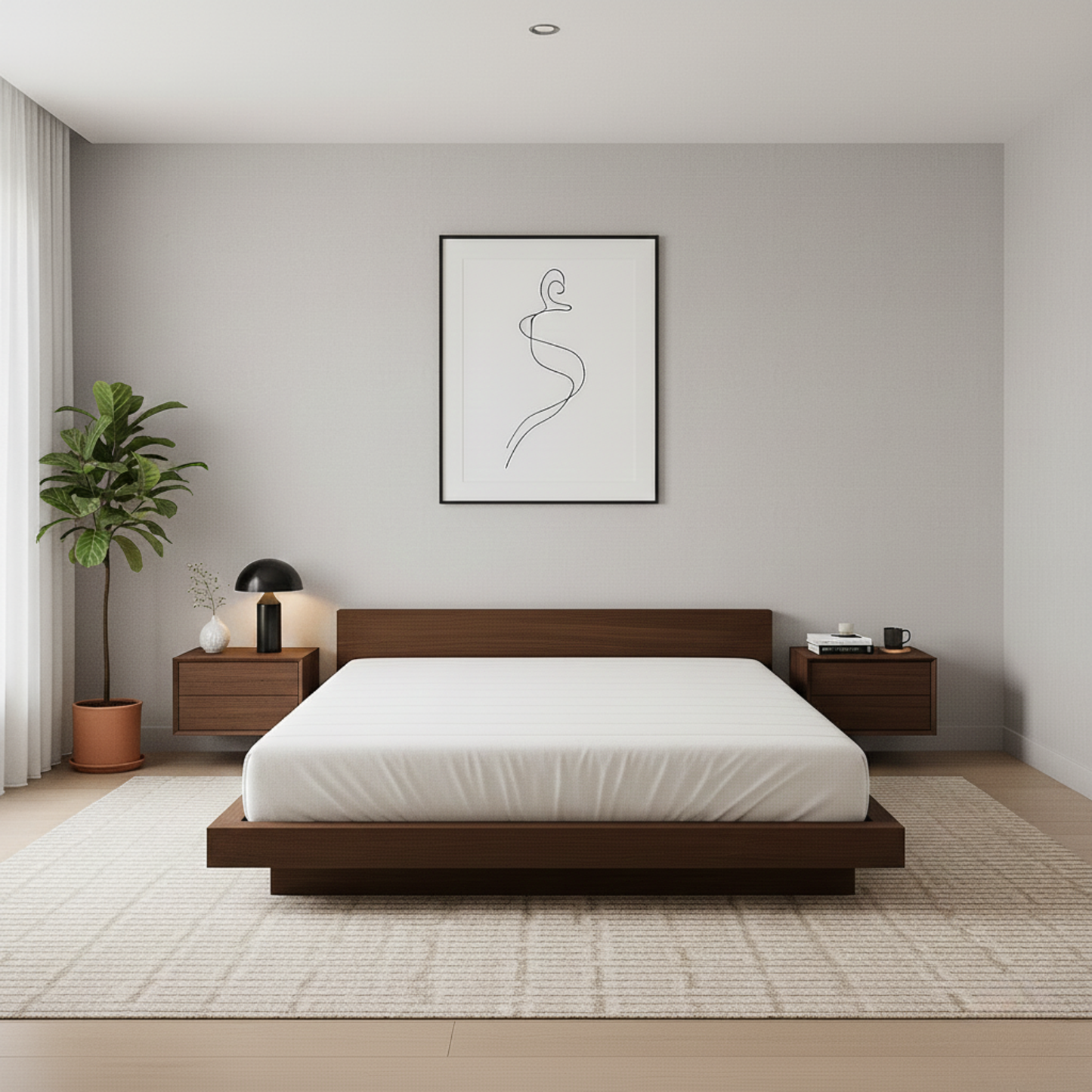 Handcrafted Solid Wood Platform Bed with Minimalist Headboard for Modern Bedrooms Kitchnce