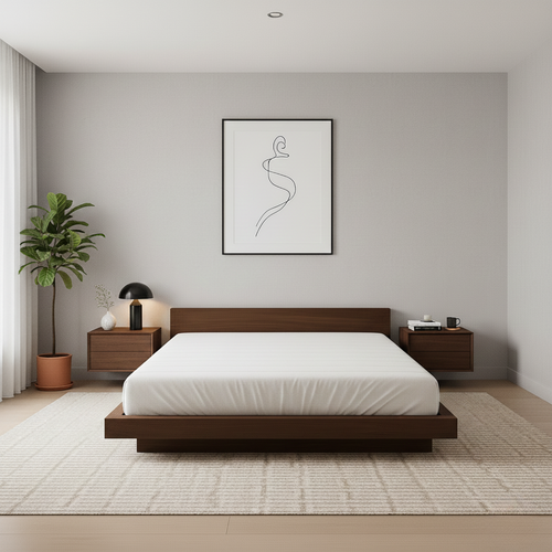 Handcrafted Solid Wood Platform Bed with Minimalist Headboard for Modern Bedrooms Kitchnce