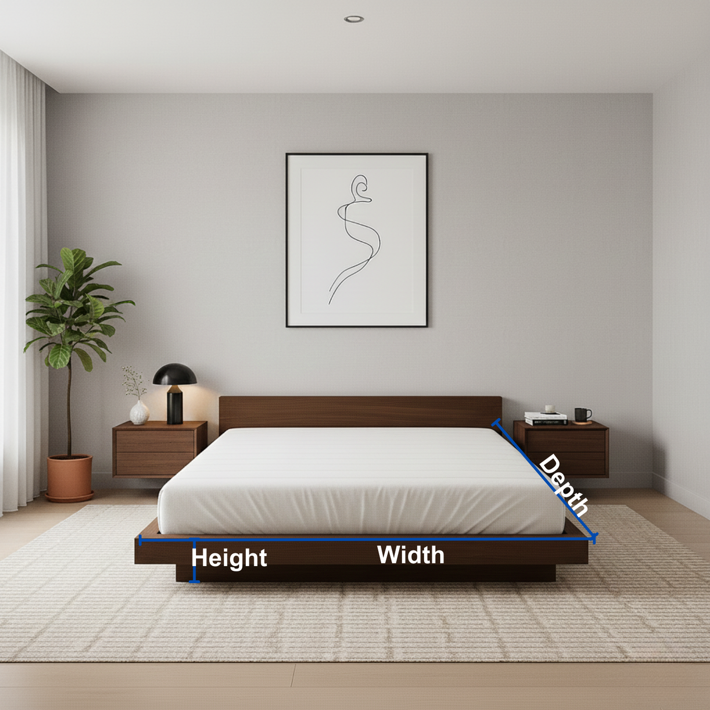 Handcrafted Solid Wood Platform Bed with Minimalist Headboard for Modern Bedrooms Kitchnce