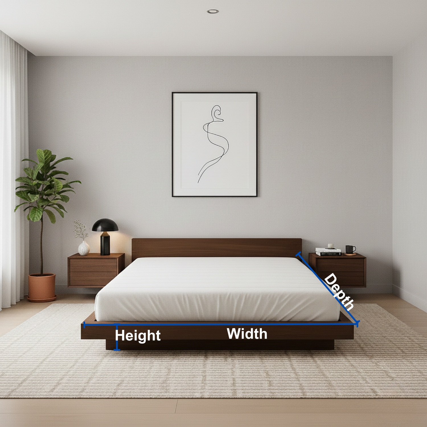 Handcrafted Solid Wood Platform Bed with Minimalist Headboard for Modern Bedrooms Kitchnce