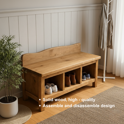 Handcrafted Solid Wood Entryway Bench – Natural Finish Storage Shoe Bench Kitchnce