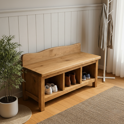 Handcrafted Solid Wood Entryway Bench – Natural Finish Storage Shoe Bench Kitchnce