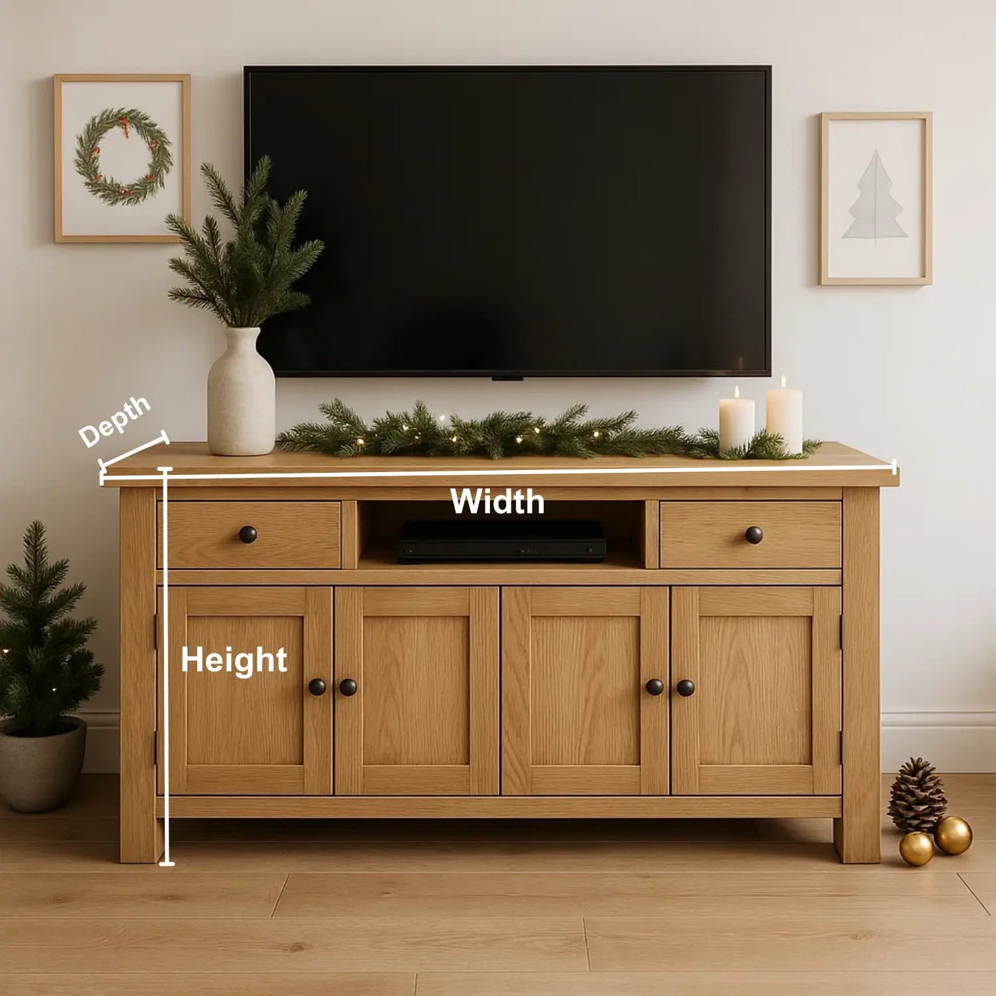 Handcrafted Solid Wood TV Stand – Rustic Farmhouse Media Console with Drawers and Cabinets for Cozy Living Room Kitchnce