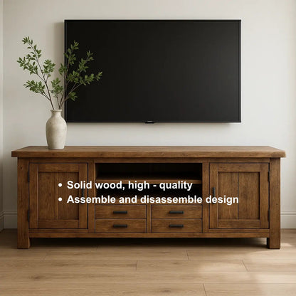 Handcrafted Solid Wood TV Stand – Rustic Farmhouse Media Console with Drawers, Cabinets & Open Shelves Kitchnce