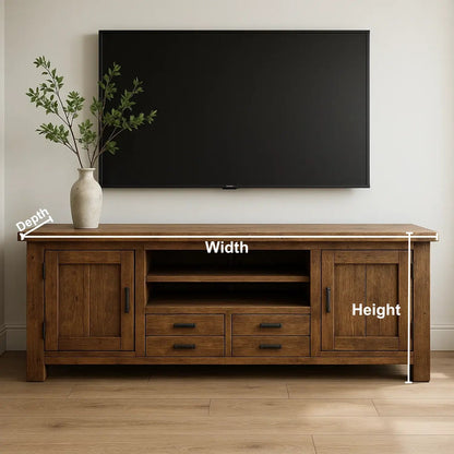 Handcrafted Solid Wood TV Stand – Rustic Farmhouse Media Console with Drawers, Cabinets & Open Shelves Kitchnce