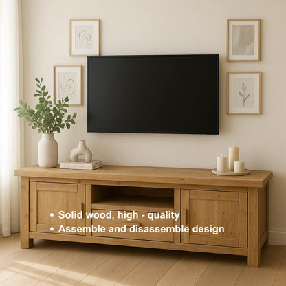 Handcrafted Solid Wood TV Stand – Modern Farmhouse Media Console with Drawer, Cabinets & Open Shelf Kitchnce