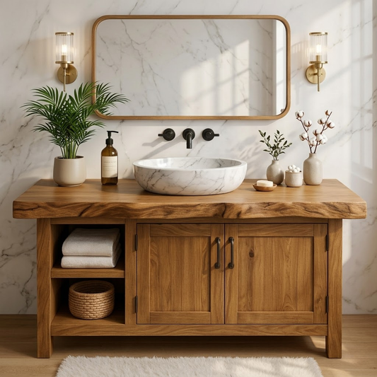 Handcrafted Solid Wood Bathroom Vanity with Live Edge Top and Farmhouse Rustic Design Kitchnce