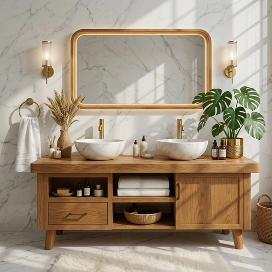 Elegant Modern Wooden Bathroom Vanity with Double Sink Design Kitchnce