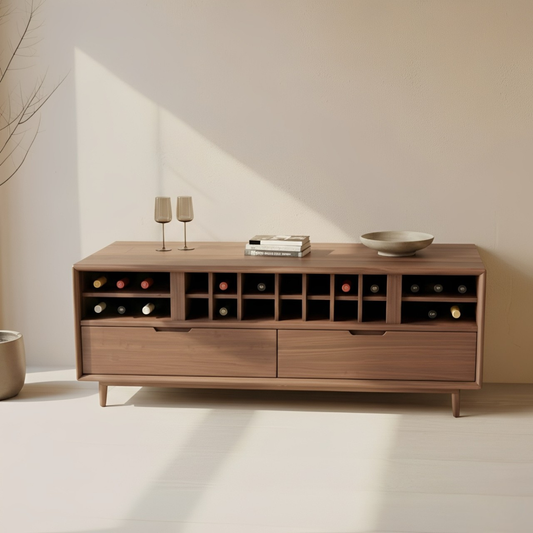 Handcrafted Solid Wood Wine Cabinet Console Mid Century Modern Low Bar Storage Furniture Sideboard