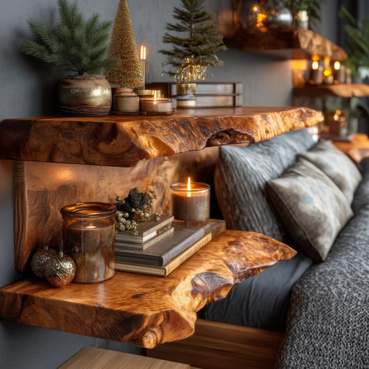 Dovren Live Edge Solid Wood Floating Shelf SPA243678 Kitchnce