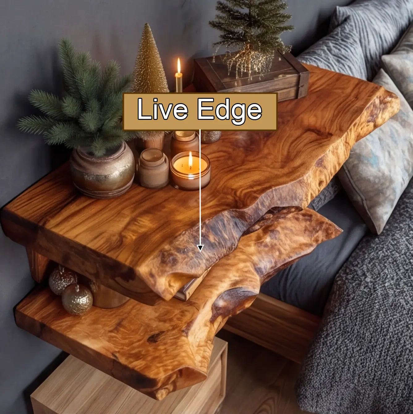 Dovren Live Edge Solid Wood Floating Shelf SPA243678 Kitchnce