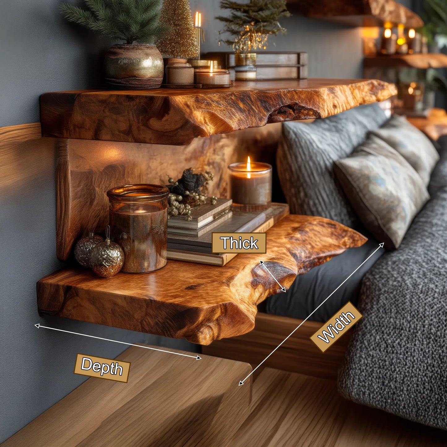 Dovren Live Edge Solid Wood Floating Shelf SPA243678 Kitchnce