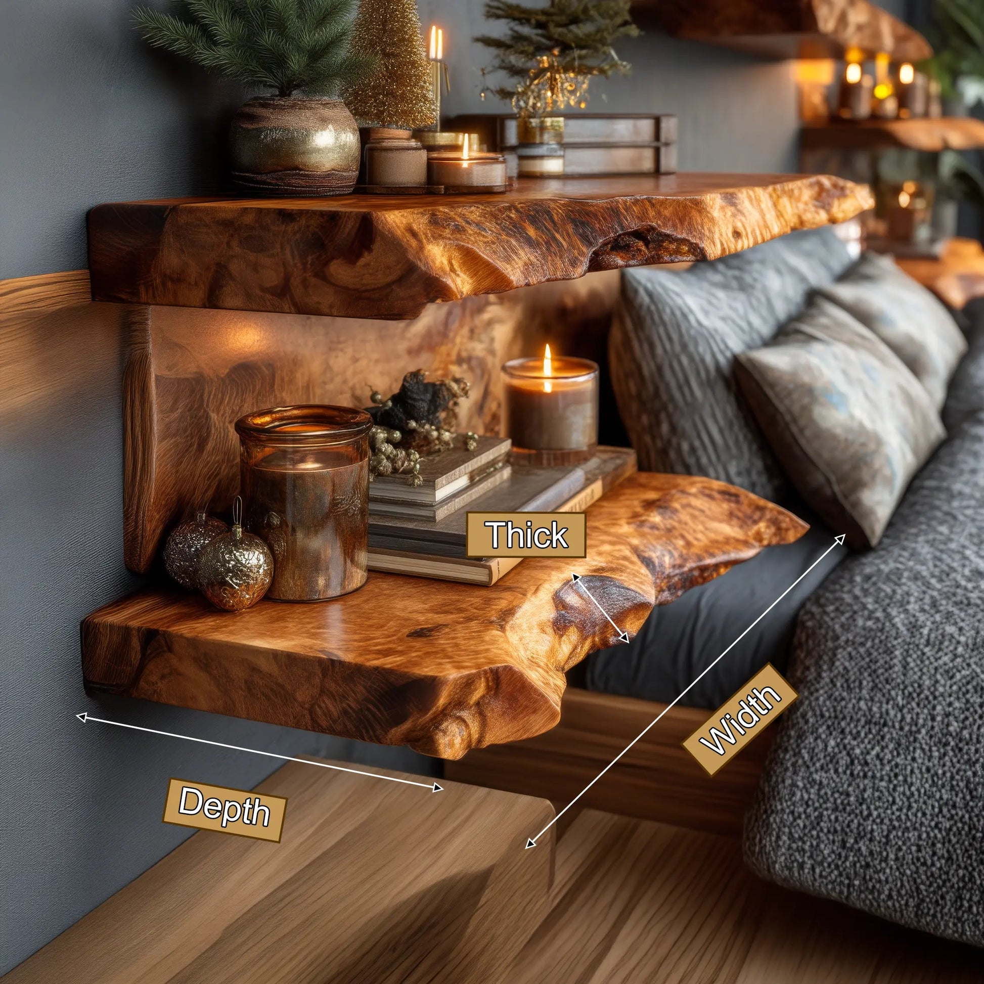 Dovren Live Edge Solid Wood Floating Shelf SPA243678 Kitchnce