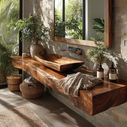 Dravelle Live Edge Solid Wood Floating Bathroom Vanity SPA789521 Kitchnce