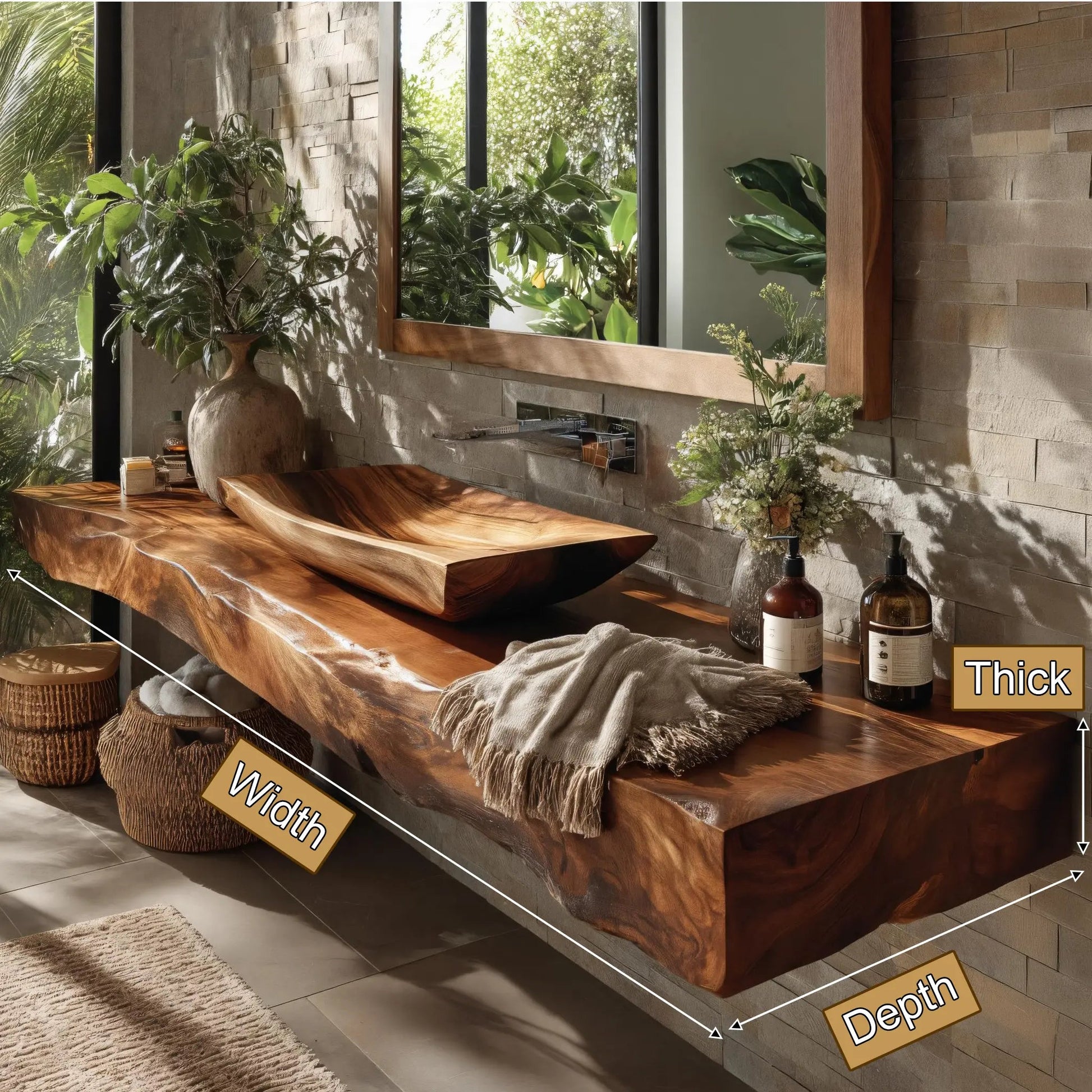 Dravelle Live Edge Solid Wood Floating Bathroom Vanity SPA789521 Kitchnce