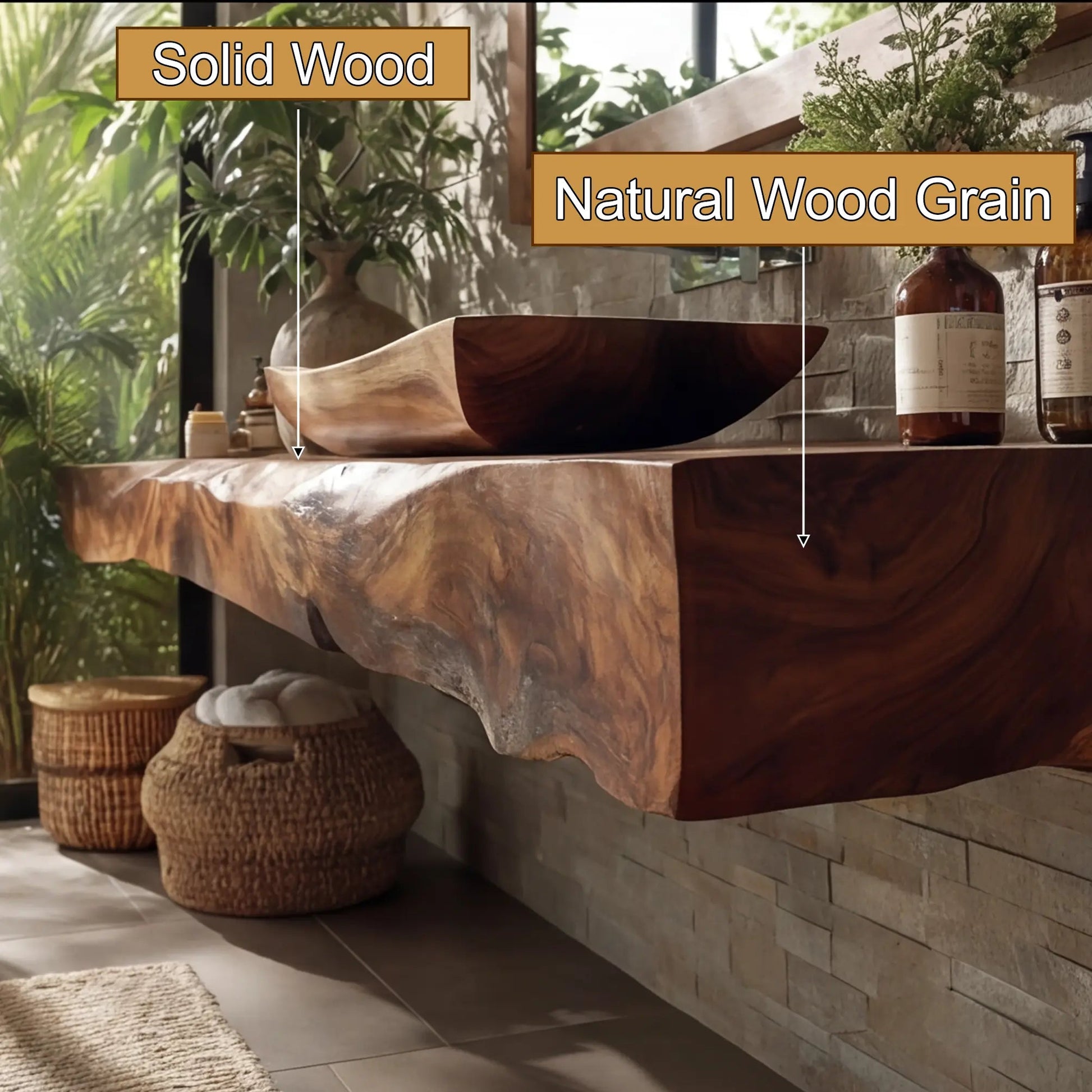Dravelle Live Edge Solid Wood Floating Bathroom Vanity SPA789521 Kitchnce