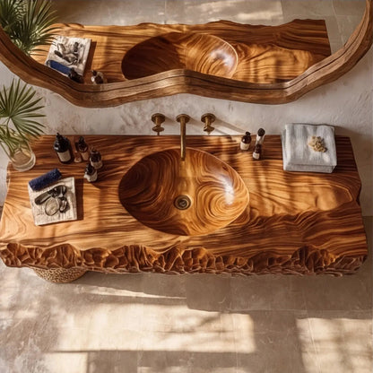 Dravento Handcrafted Sculpted Solid Wood Floating Bathroom Vanity with Integrated Sink SPA245346 Kitchnce