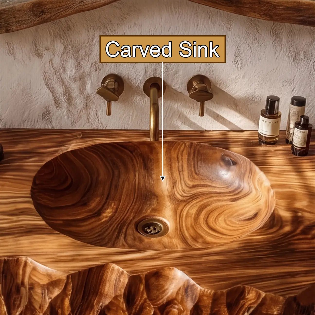 Dravento Handcrafted Sculpted Solid Wood Floating Bathroom Vanity with Integrated Sink SPA245346 Kitchnce