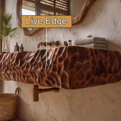 Dravento Handcrafted Sculpted Solid Wood Floating Bathroom Vanity with Integrated Sink SPA245346 Kitchnce