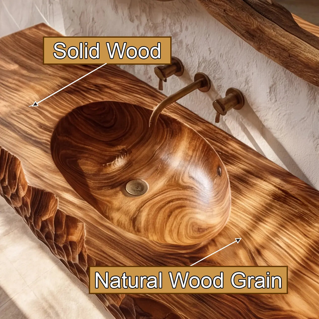 Dravento Handcrafted Sculpted Solid Wood Floating Bathroom Vanity with Integrated Sink SPA245346 Kitchnce