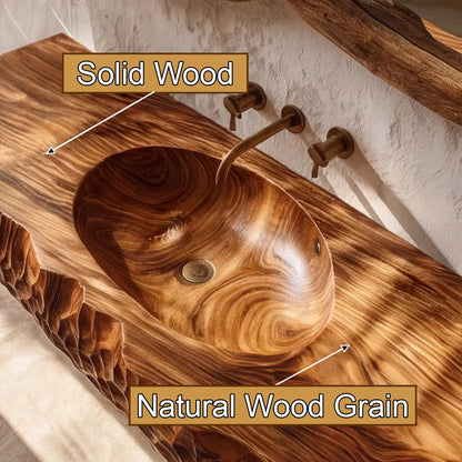 Dravento Handcrafted Sculpted Solid Wood Floating Bathroom Vanity with Integrated Sink SPA245346 Kitchnce