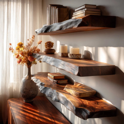 Dravon Live Edge Solid Wood Floating Shelf SPA364642 Kitchnce