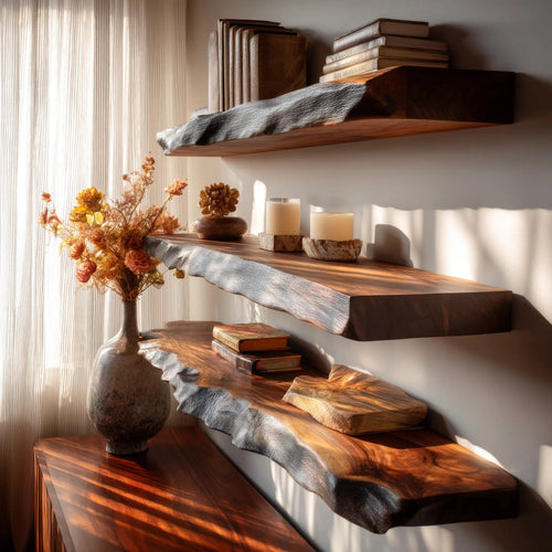 Dravon Live Edge Solid Wood Floating Shelf SPA364642 Kitchnce