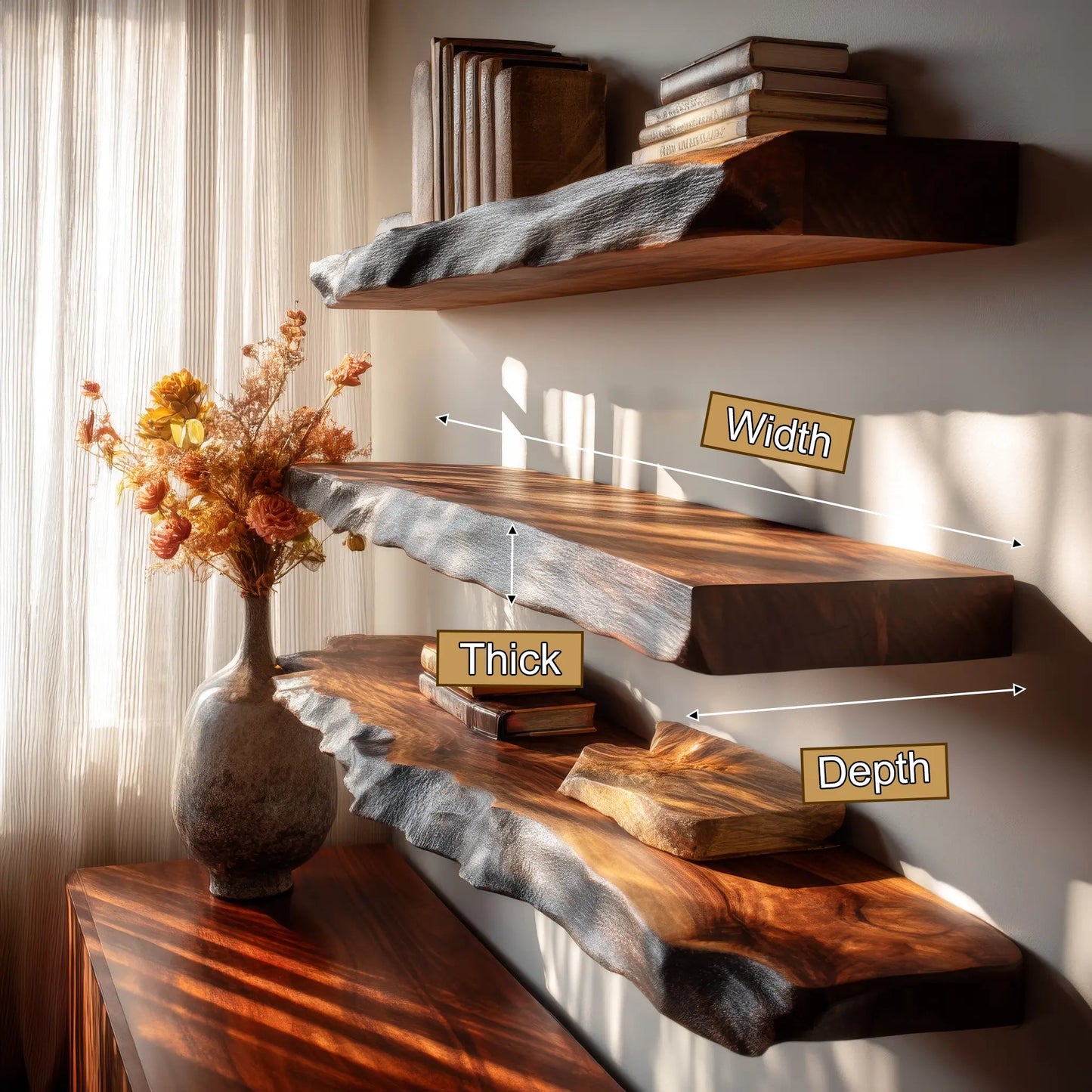 Dravon Live Edge Solid Wood Floating Shelf SPA364642 Kitchnce