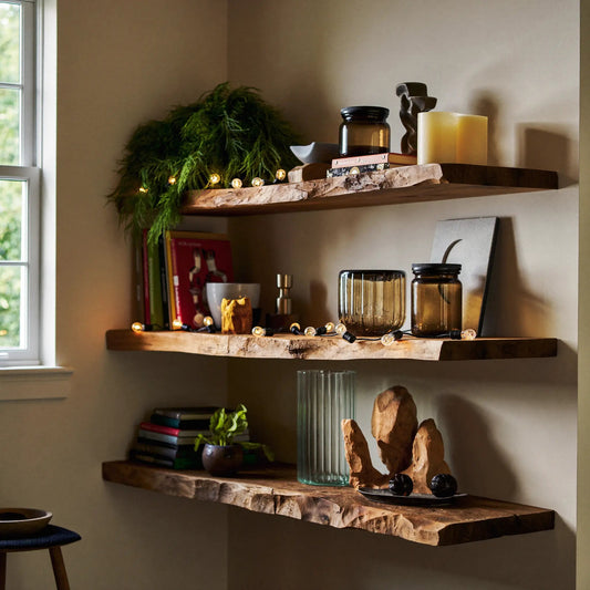 Drevon Live Edge Solid Wood Floating Shelf SPA214865 Kitchnce