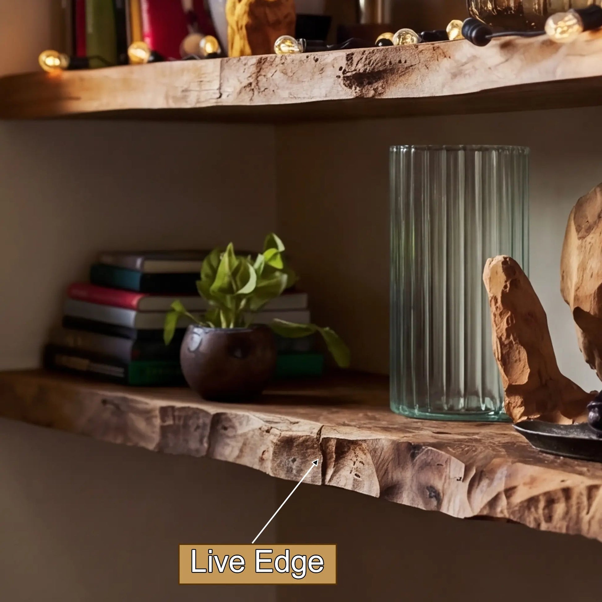 Drevon Live Edge Solid Wood Floating Shelf SPA214865 Kitchnce