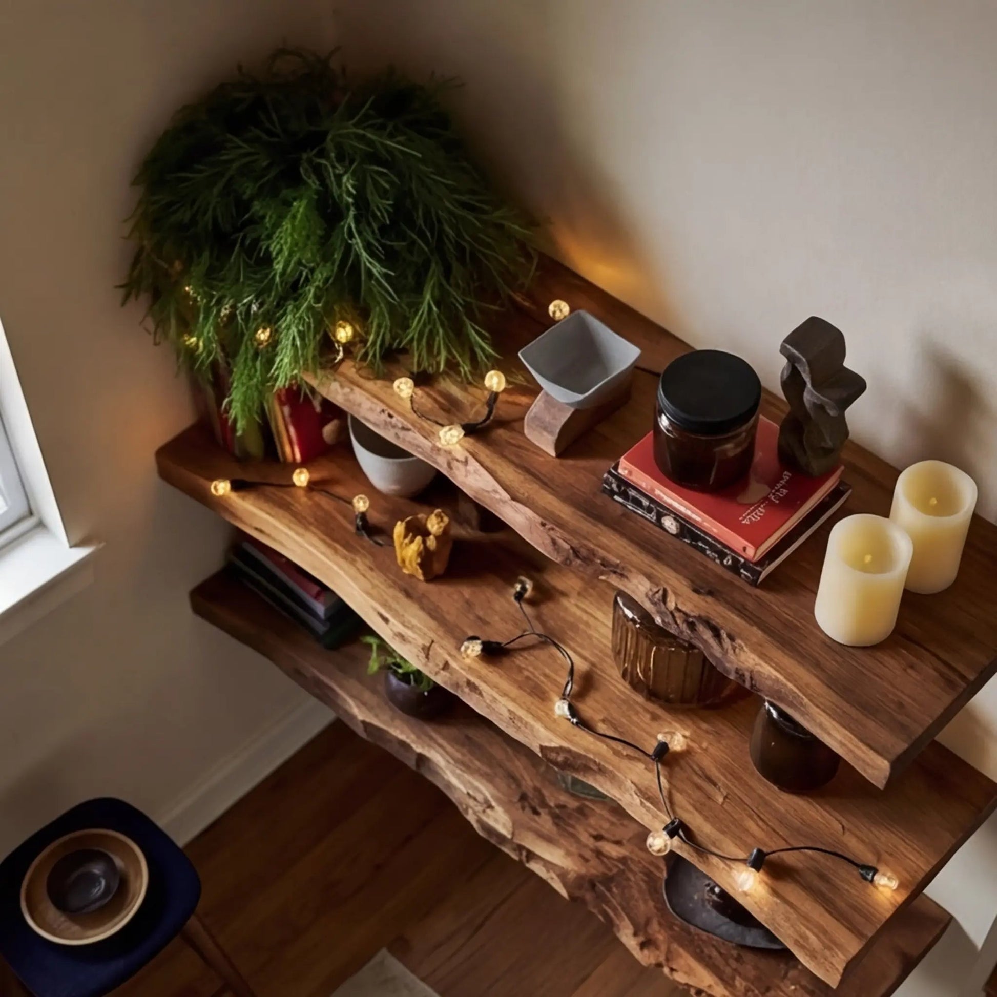 Drevon Live Edge Solid Wood Floating Shelf SPA214865 Kitchnce