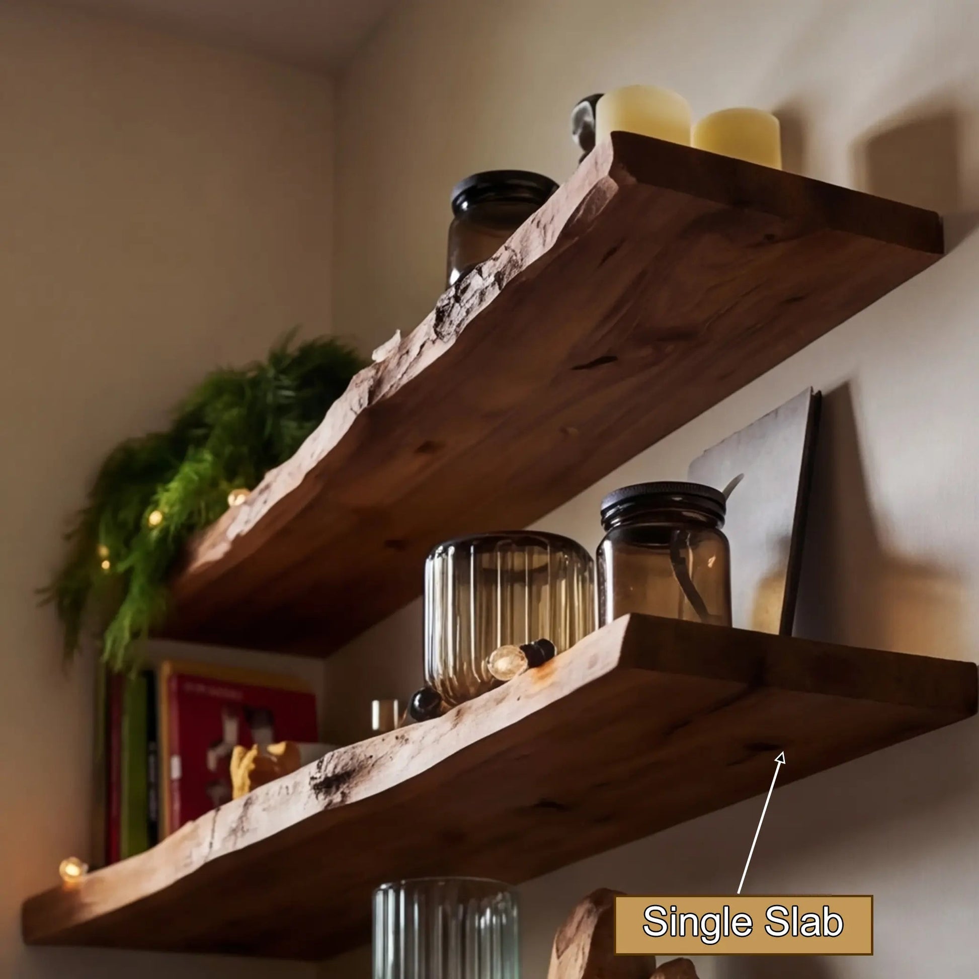 Drevon Live Edge Solid Wood Floating Shelf SPA214865 Kitchnce