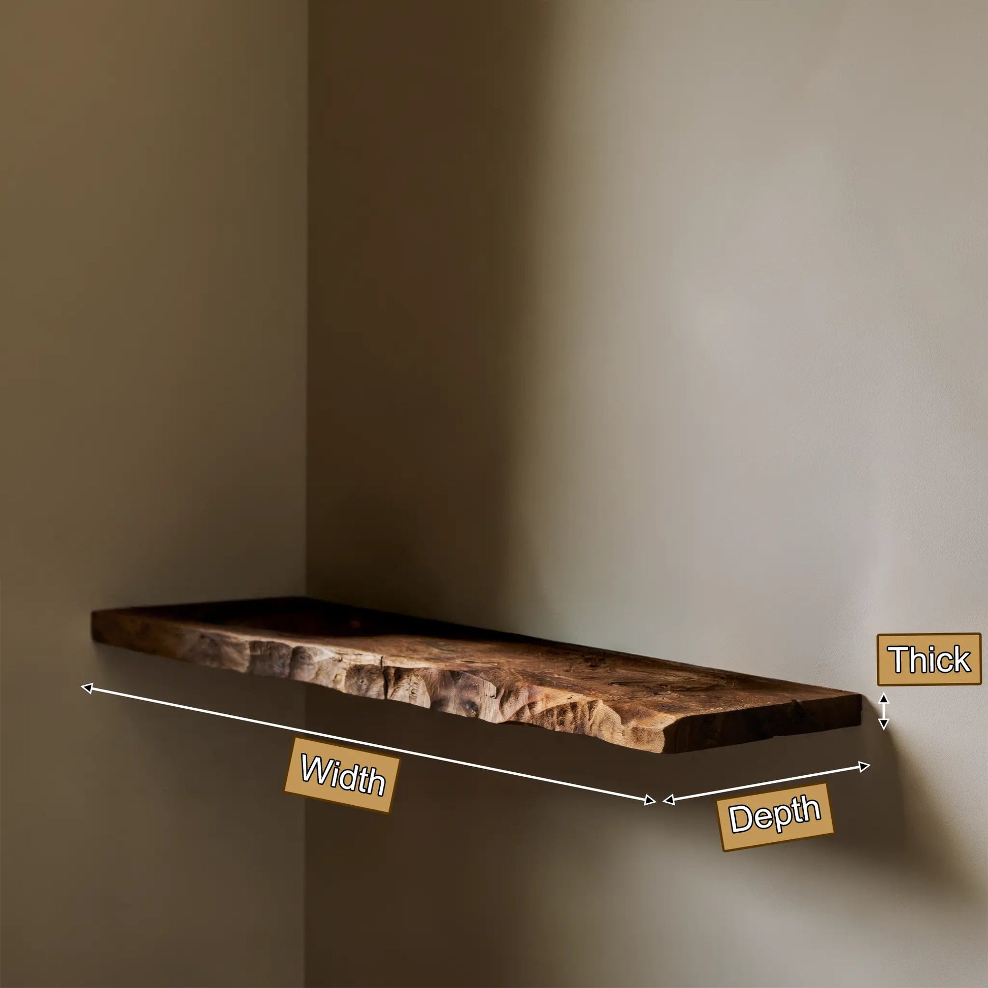 Drevon Live Edge Solid Wood Floating Shelf SPA214865 Kitchnce