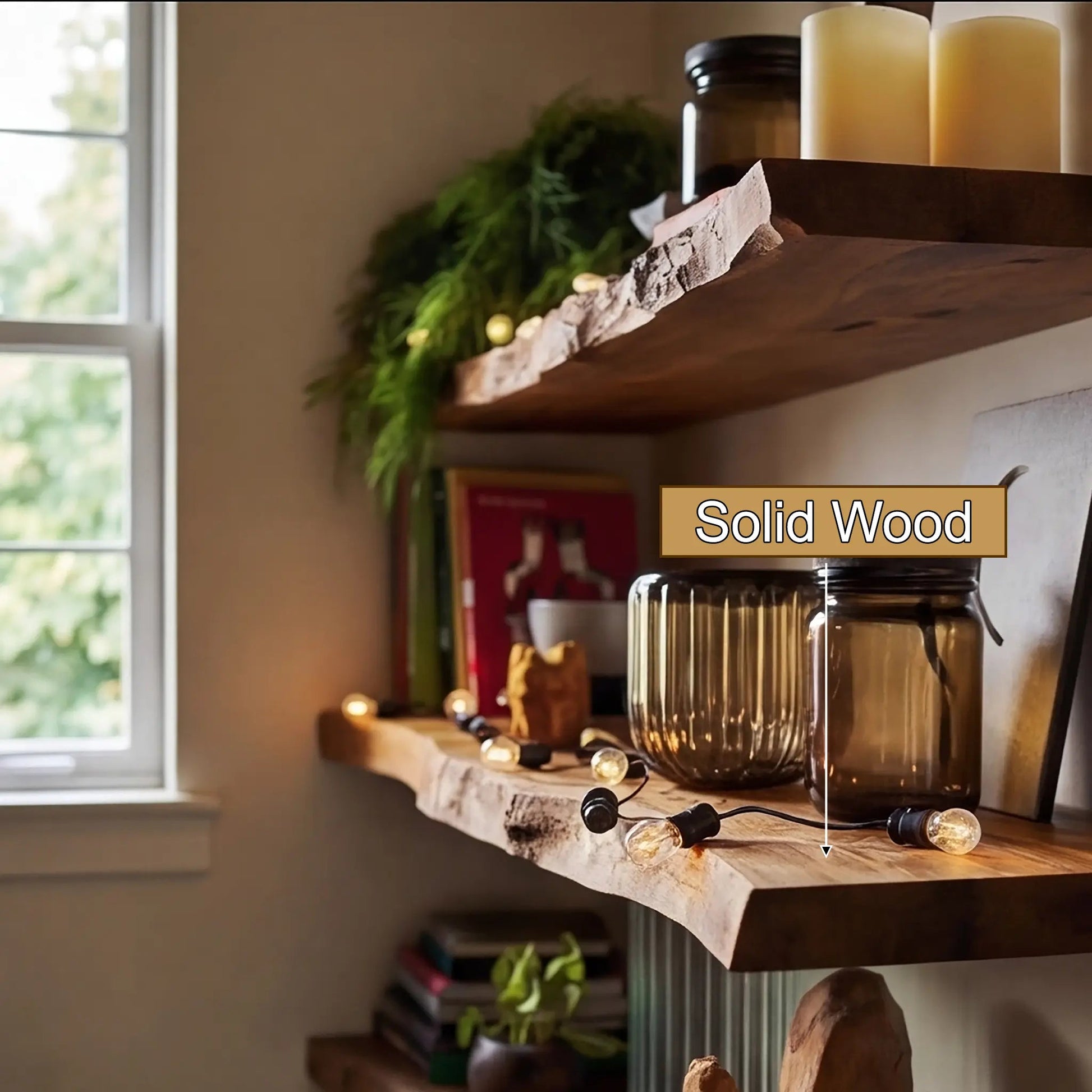 Drevon Live Edge Solid Wood Floating Shelf SPA214865 Kitchnce