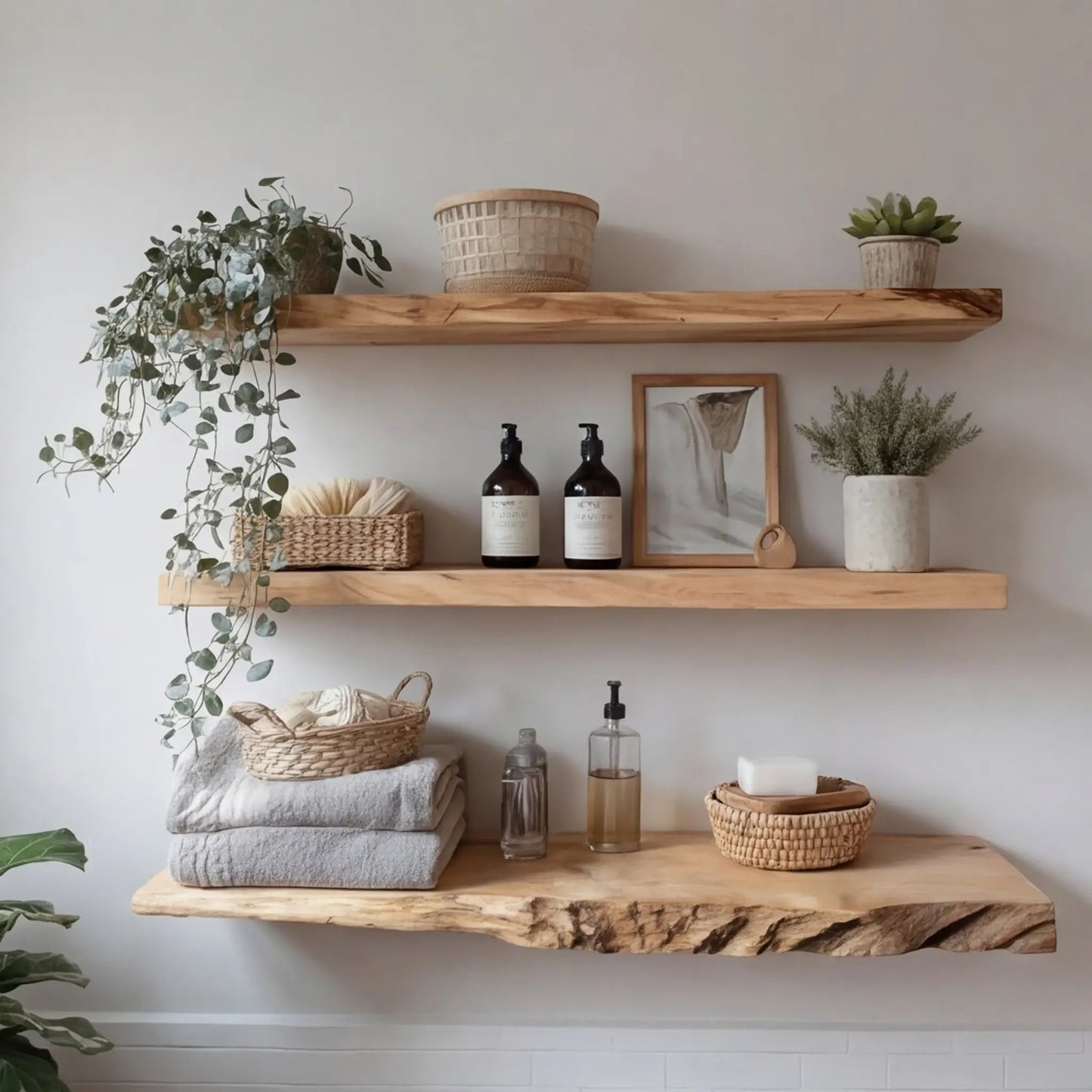 Driftedge Live Edge Solid Wood Floating Shelf Kitchnce