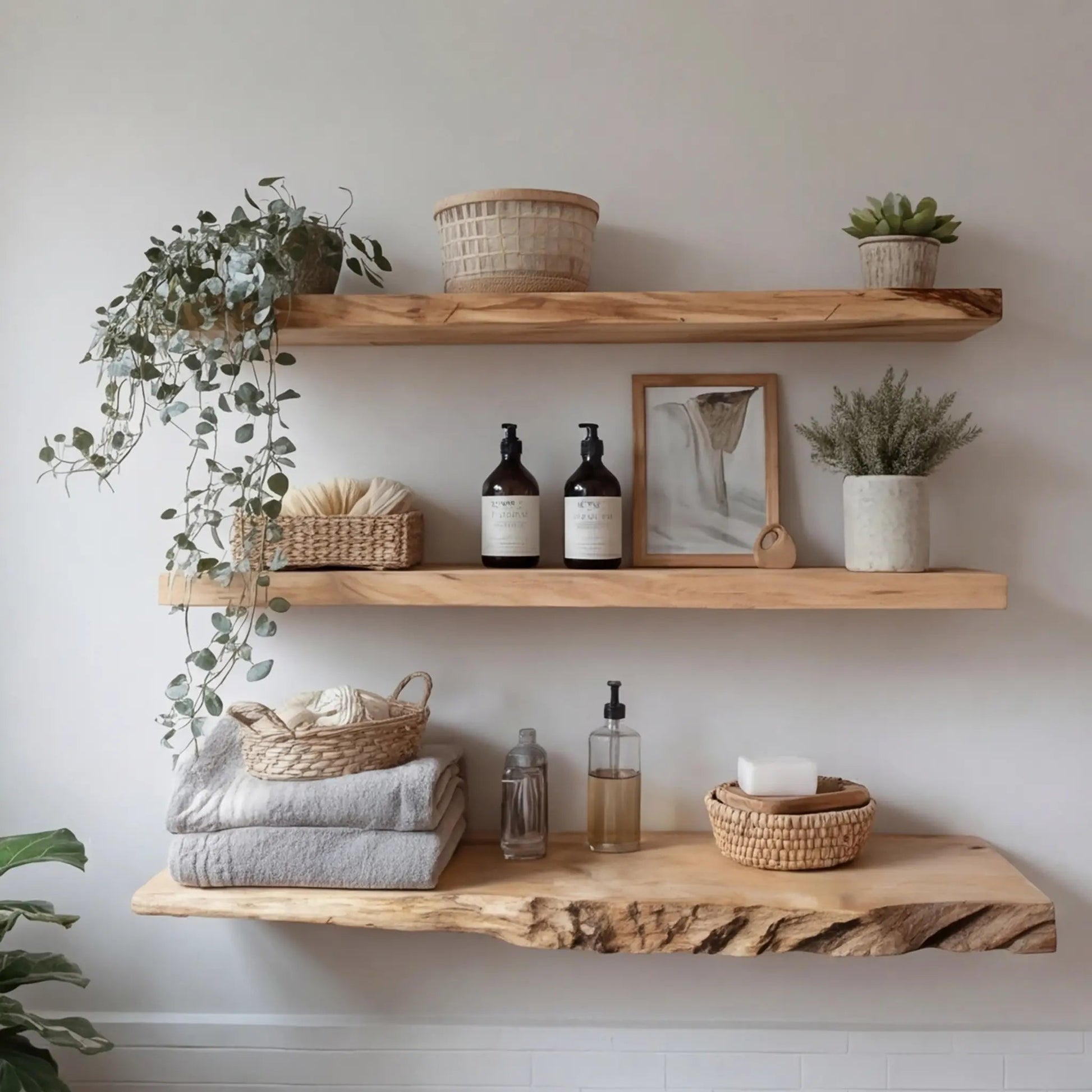 Driftedge Live Edge Solid Wood Floating Shelf Kitchnce