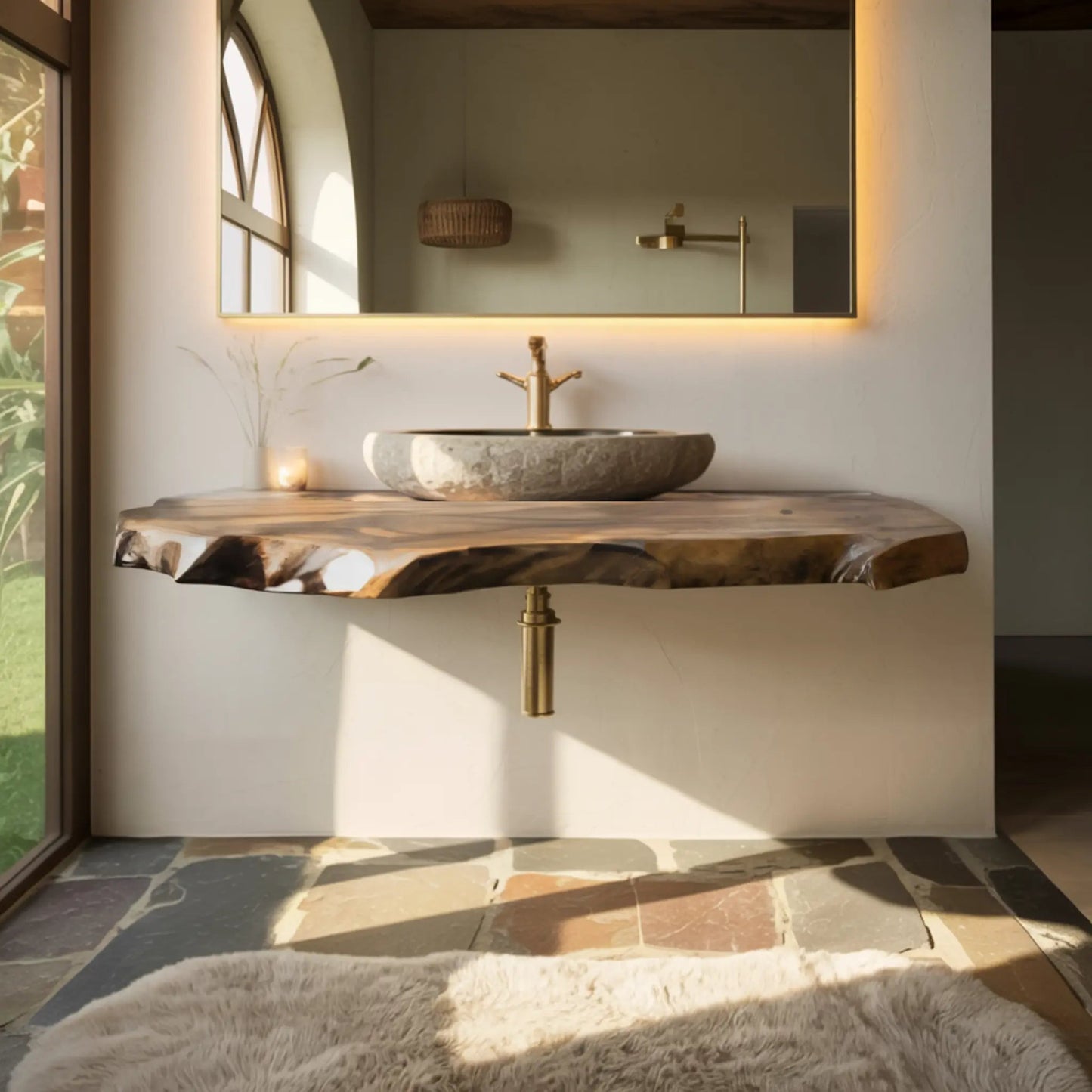 Driftwood Live Edge Wood Floating Bathroom Vanity Kitchnce