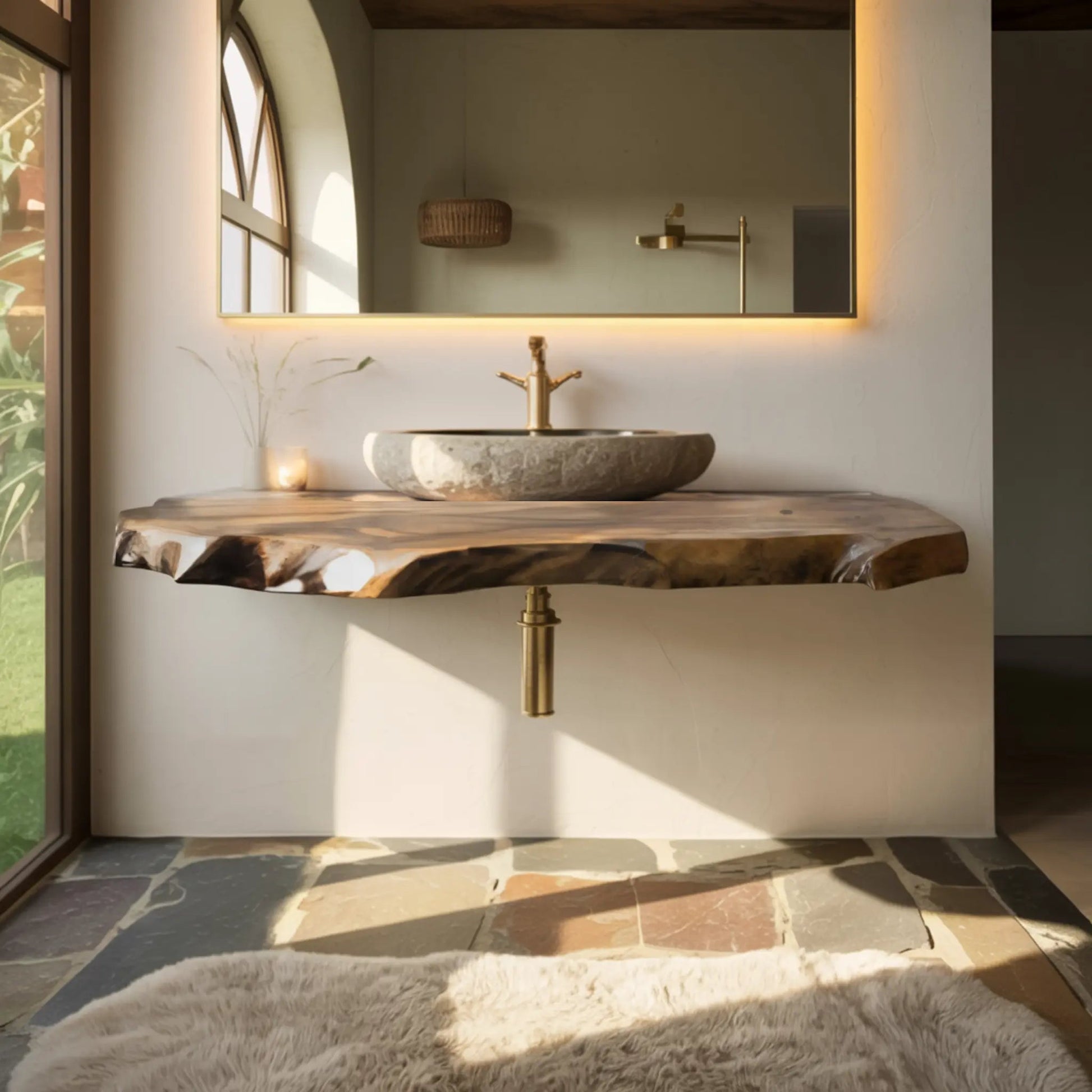 Driftwood Live Edge Wood Floating Bathroom Vanity Kitchnce