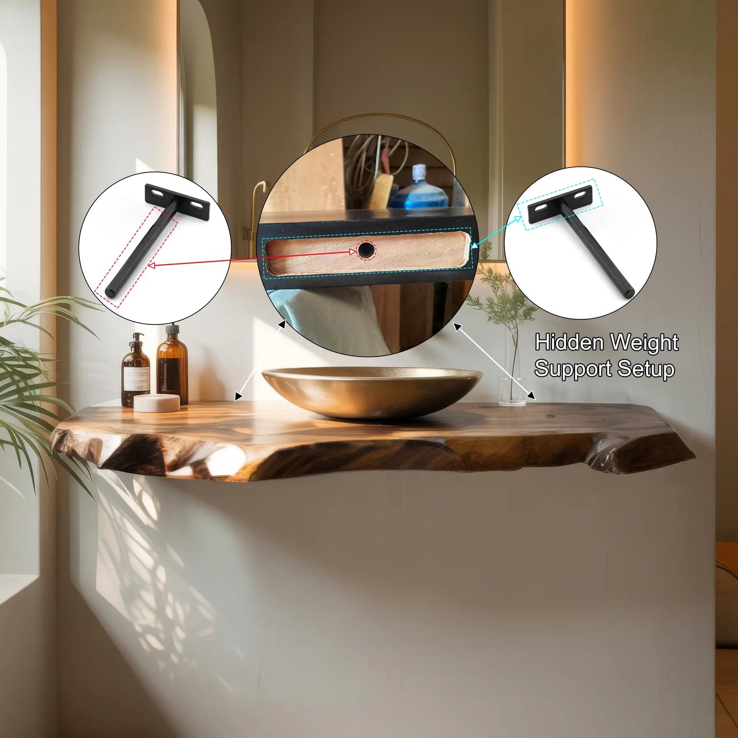 Driftwood Live Edge Wood Floating Bathroom Vanity Kitchnce