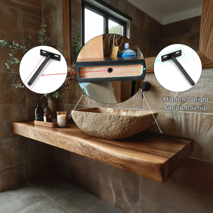 Echra Rustic Handcrafted Solid Wood Floating Bathroom Vanity Slab Kitchnce